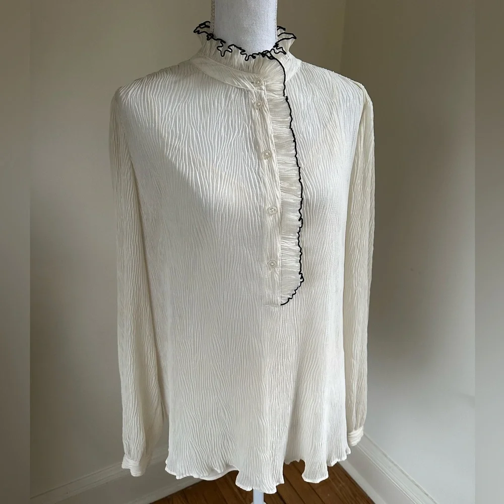 Tory Burch Cream Ruffled Collar Blouse size 12 - Picture 9 of 9